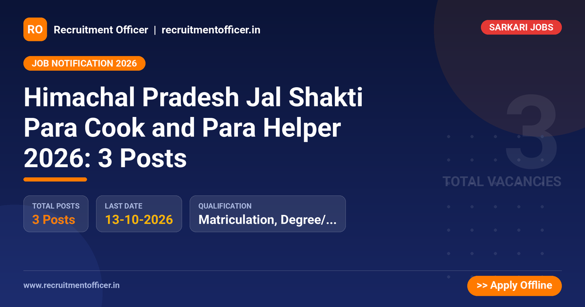 Himachal Pradesh Jal Shakti Para Cook and Para Helper 2026: 3 Posts - NRAI nrai.in