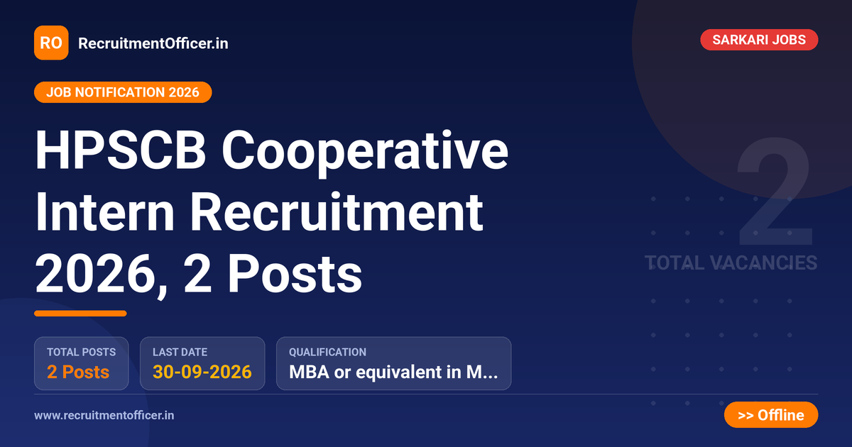 HPSCB Cooperative Intern Recruitment 2026, 2 Posts - RecruitmentOfficer.in