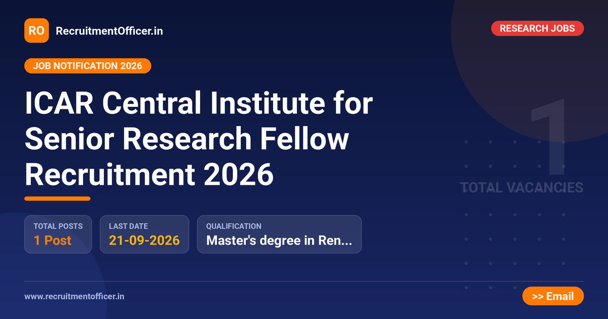 ICAR Central Institute for Senior Research Fellow Recruitment 2026 - RecruitmentOfficer.in