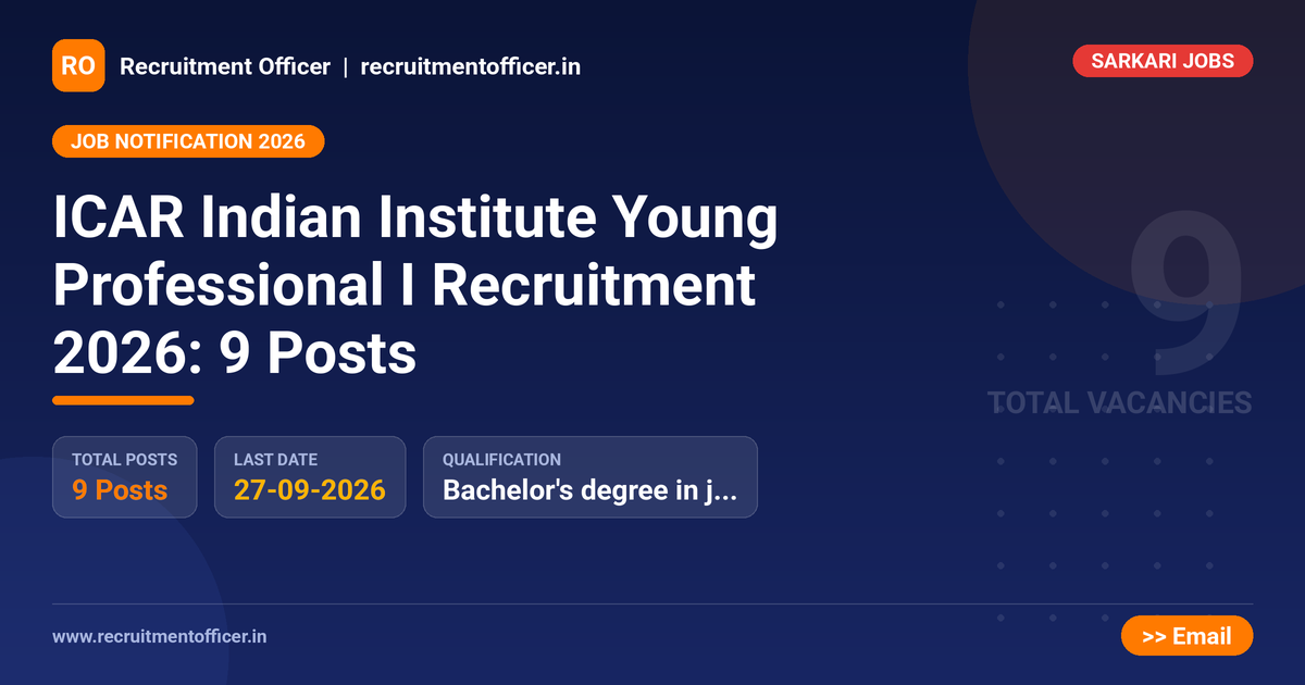 ICAR Indian Institute Young Professional I Recruitment 2026: 9 Posts 1 ICAR Indian Institute Young Professional I Recruitment 2026: 9 Posts - NRAI nrai.in