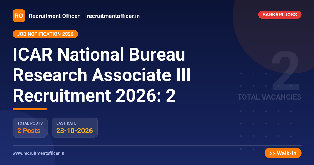 ICAR National Bureau Research Associate III Recruitment 2026: 2 - NRAI nrai.in