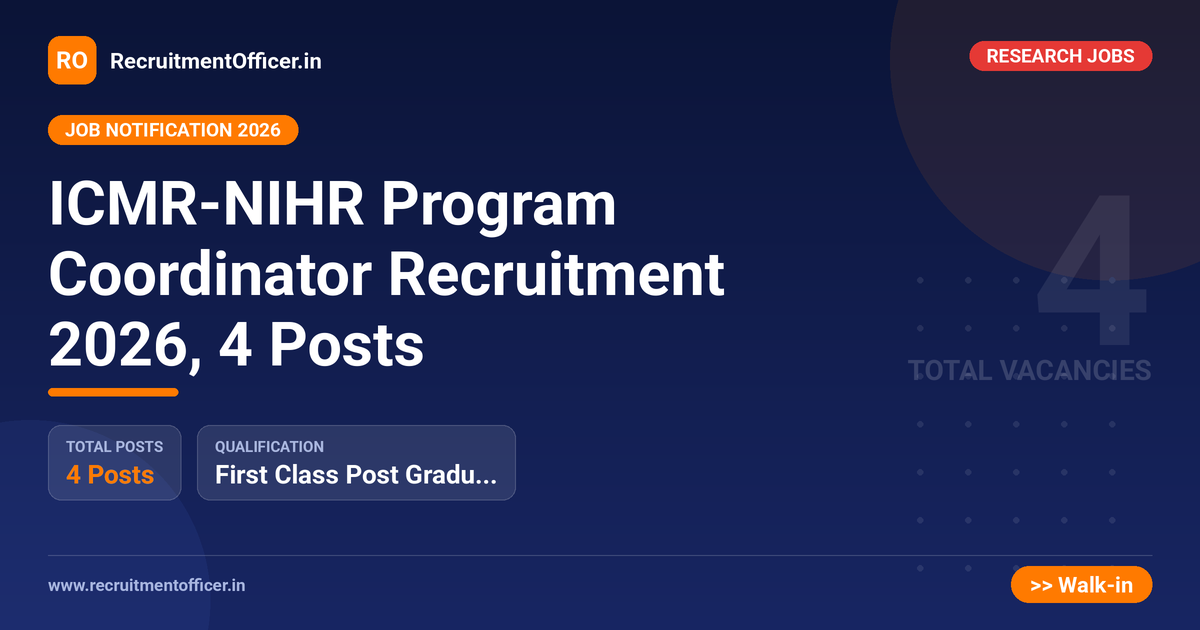 ICMR-NIHR Program Coordinator Recruitment 2026, 4 Posts - RecruitmentOfficer.in
