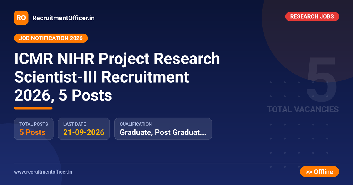 ICMR NIHR Project Research Scientist-III Recruitment 2026, 5 Posts - RecruitmentOfficer.in