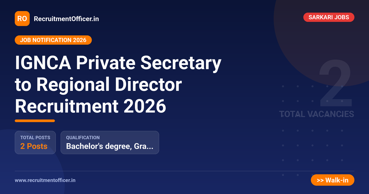 IGNCA Private Secretary to Regional Director Recruitment 2026 - RecruitmentOfficer.in