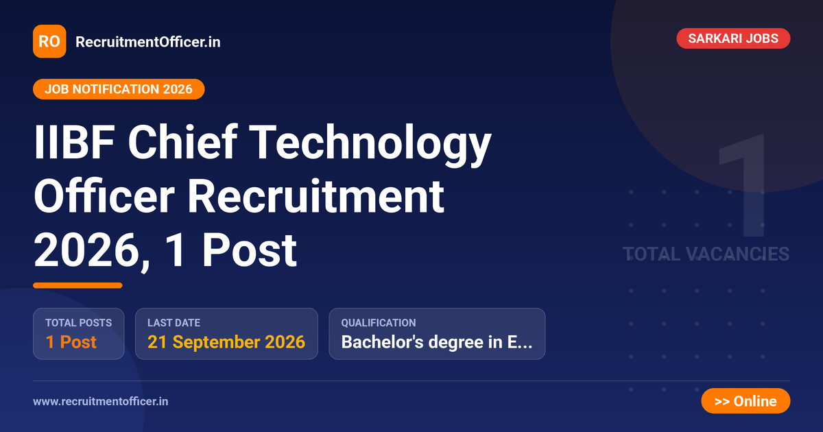 IIBF Chief Technology Officer Recruitment 2026, 1 Post - RecruitmentOfficer.in