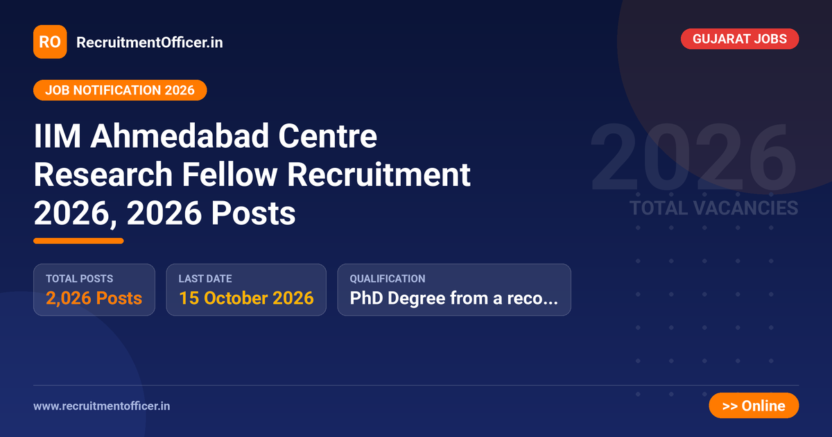 IIM Ahmedabad Centre Research Fellow Recruitment 2026, 2026 Posts 1 IIM Ahmedabad Centre Research Fellow Recruitment 2026, 2026 Posts - RecruitmentOfficer.in