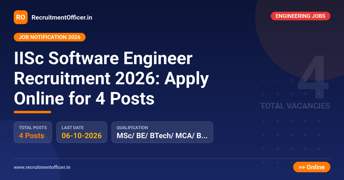IISc Software Engineer Recruitment 2026: Apply Online for 4 Posts 1 IISc Software Engineer Recruitment 2026: Apply Online for 4 Posts - RecruitmentOfficer.in
