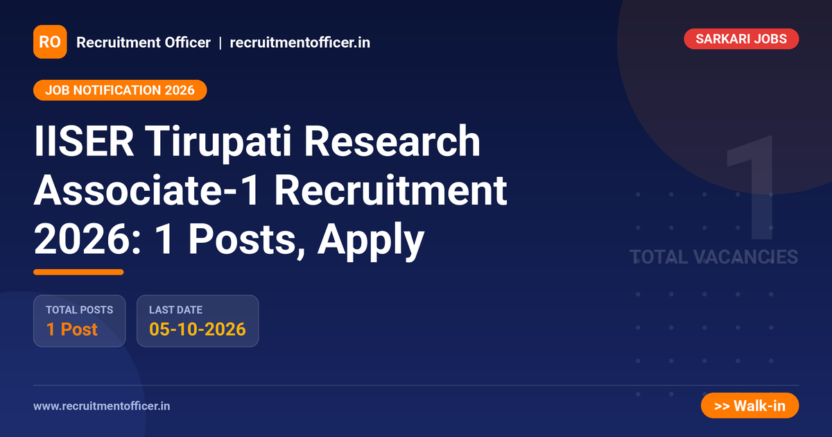 IISER Tirupati Research Associate-1 Recruitment 2026: 1 Posts, Apply 1 IISER Tirupati Research Associate-1 Recruitment 2026: 1 Posts, Apply - NRAI nrai.in