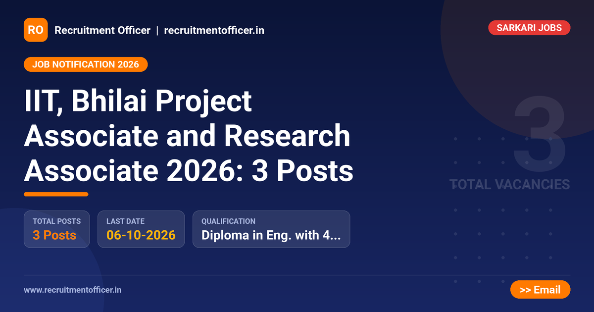 IIT, Bhilai Project Associate and Research Associate 2026: 3 Posts 1 IIT, Bhilai Project Associate and Research Associate 2026: 3 Posts - NRAI nrai.in