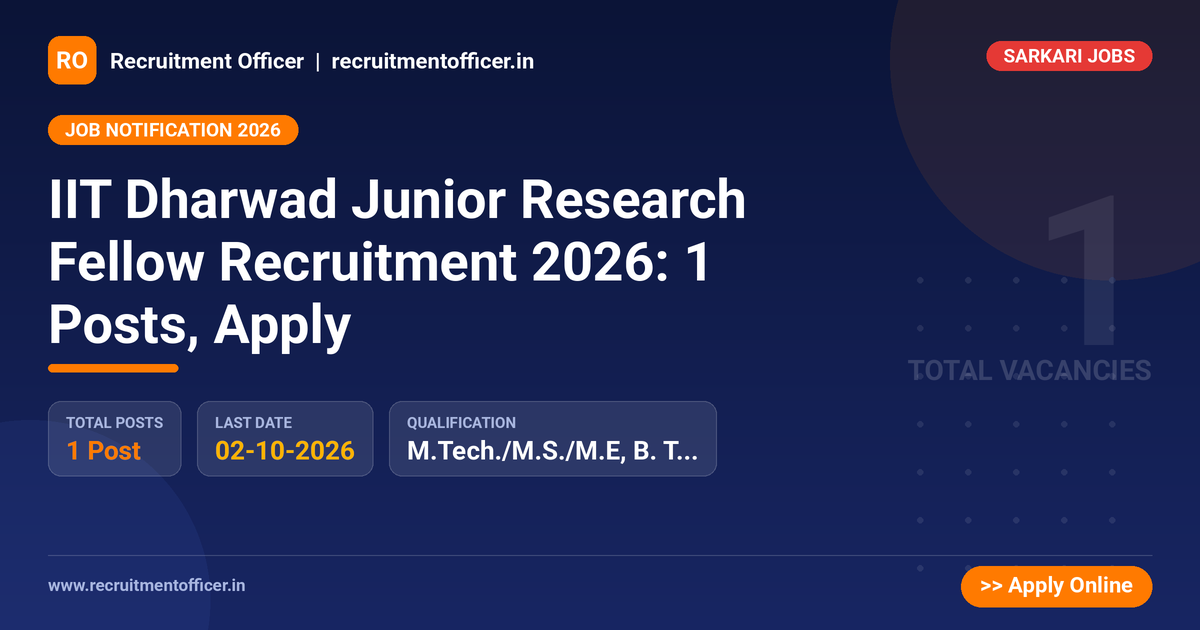 IIT Dharwad Junior Research Fellow Recruitment 2026: 1 Posts, Apply 1 IIT Dharwad Junior Research Fellow Recruitment 2026: 1 Posts, Apply - NRAI nrai.in