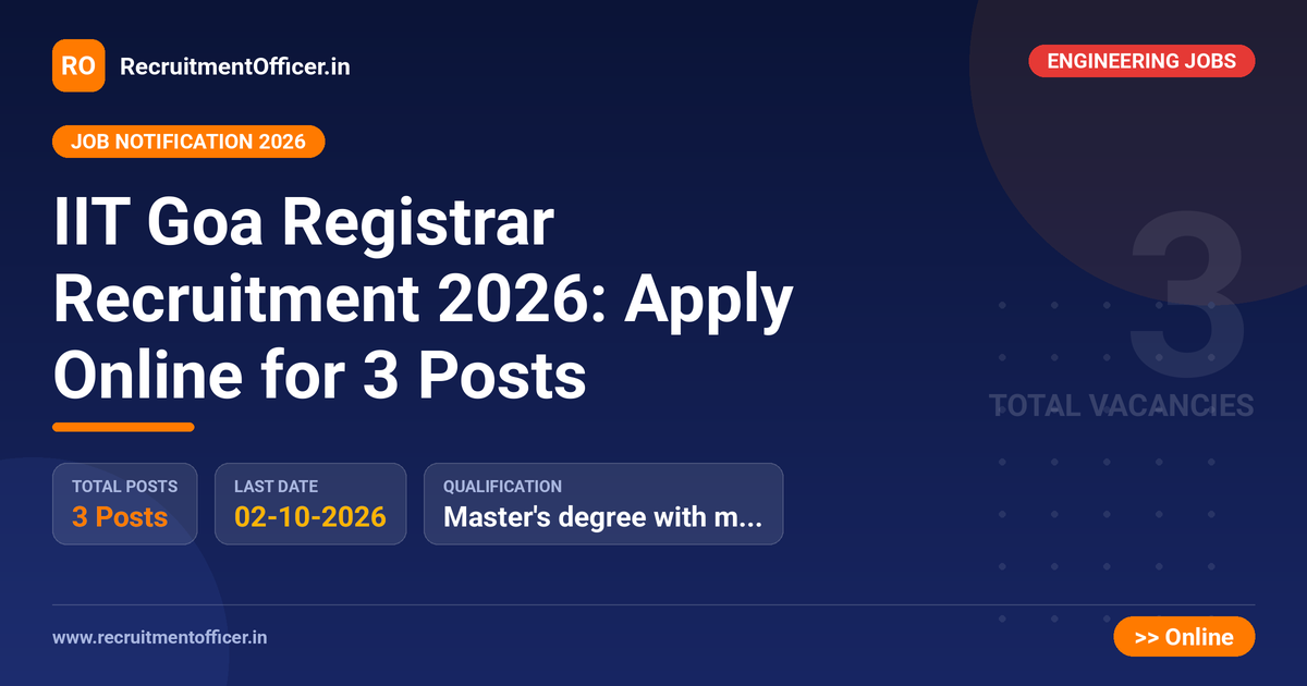 IIT Goa Registrar Recruitment 2026: Apply Online for 3 Posts 1 IIT Goa Registrar Recruitment 2026: Apply Online for 3 Posts - RecruitmentOfficer.in