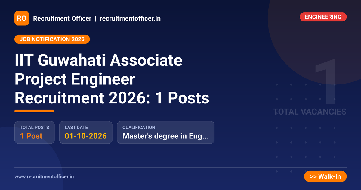 IIT Guwahati Associate Project Engineer Recruitment 2026: 1 Posts 1 IIT Guwahati Associate Project Engineer Recruitment 2026: 1 Posts - NRAI nrai.in