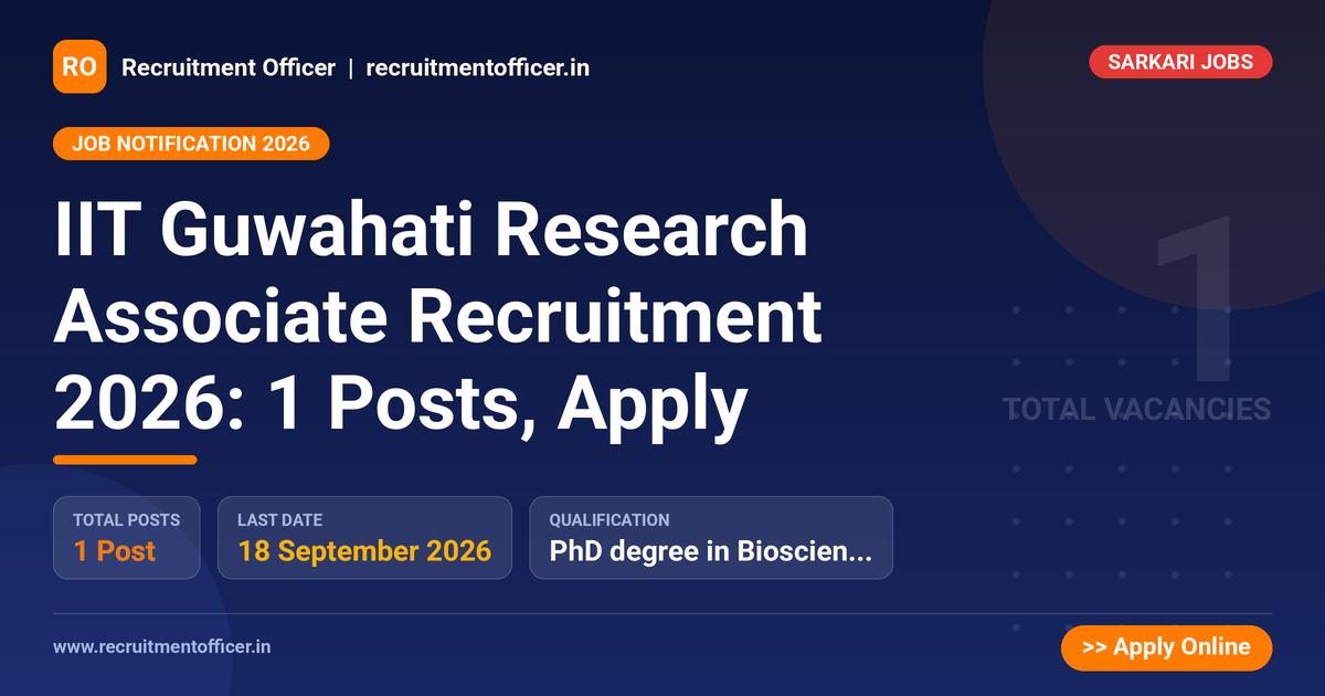 IIT Guwahati Research Associate Recruitment 2026: 1 Posts, Apply 1 IIT Guwahati Research Associate Recruitment 2026: 1 Posts, Apply - NRAI nrai.in