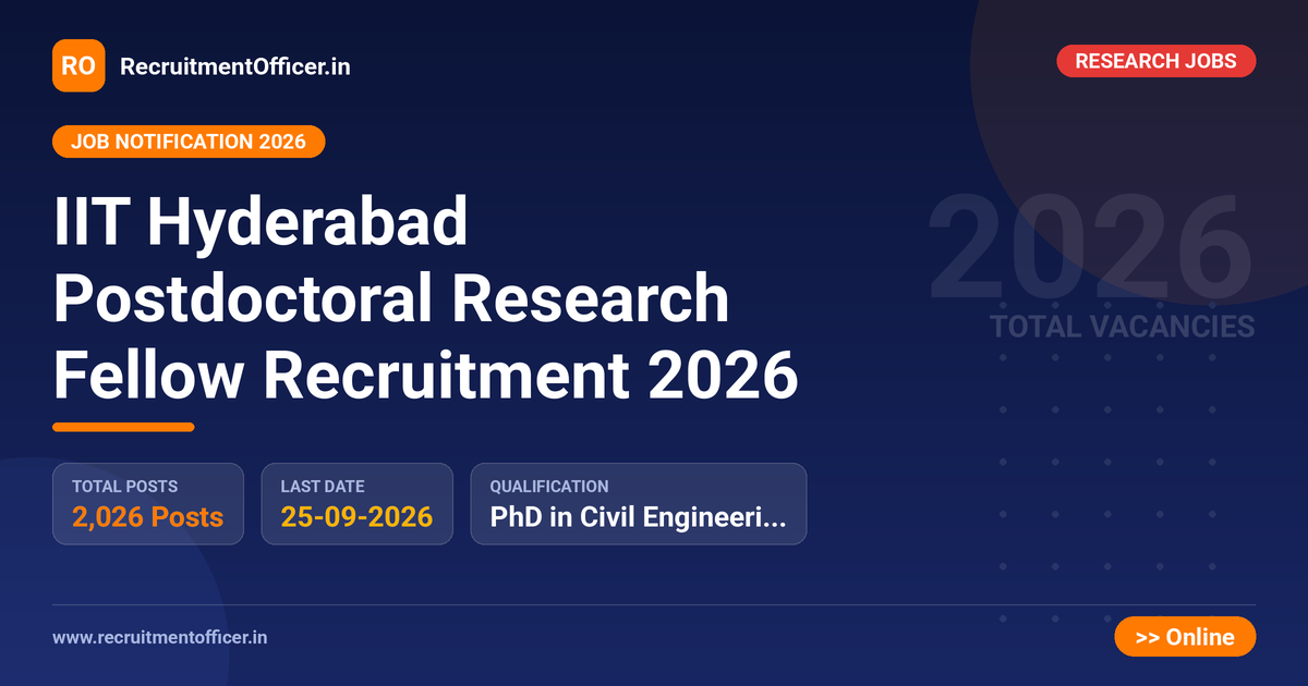 IIT Hyderabad Postdoctoral Research Fellow Recruitment 2026 - RecruitmentOfficer.in