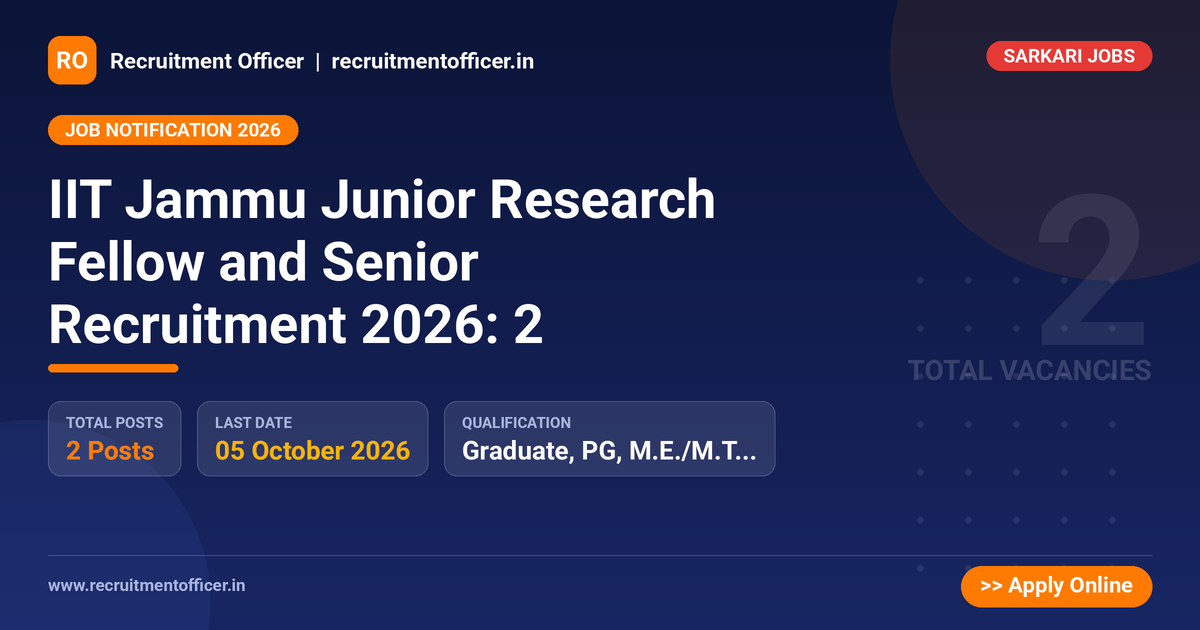 IIT Jammu Junior Research Fellow and Senior Recruitment 2026: 2 1 IIT Jammu Junior Research Fellow and Senior Recruitment 2026: 2 - NRAI nrai.in