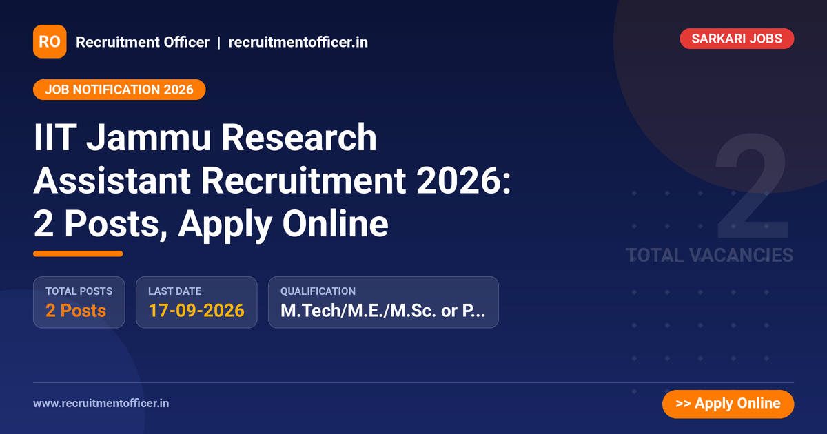 IIT Jammu Research Assistant Recruitment 2026: 2 Posts, Apply Online - NRAI nrai.in