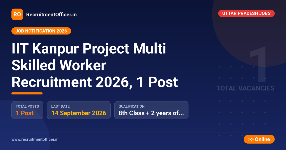 IIT Kanpur Project Multi Skilled Worker Recruitment 2026, 1 Post - RecruitmentOfficer.in