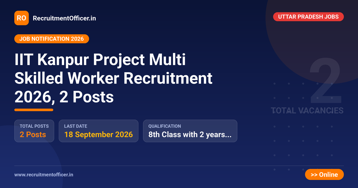IIT Kanpur Project Multi Skilled Worker Recruitment 2026, 2 Posts - RecruitmentOfficer.in