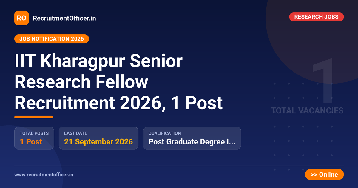 IIT Kharagpur Senior Research Fellow Recruitment 2026, 1 Post - RecruitmentOfficer.in