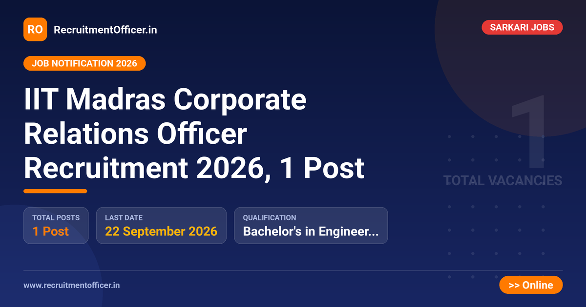 IIT Madras Corporate Relations Officer Recruitment 2026, 1 Post 1 IIT Madras Corporate Relations Officer Recruitment 2026, 1 Post - RecruitmentOfficer.in