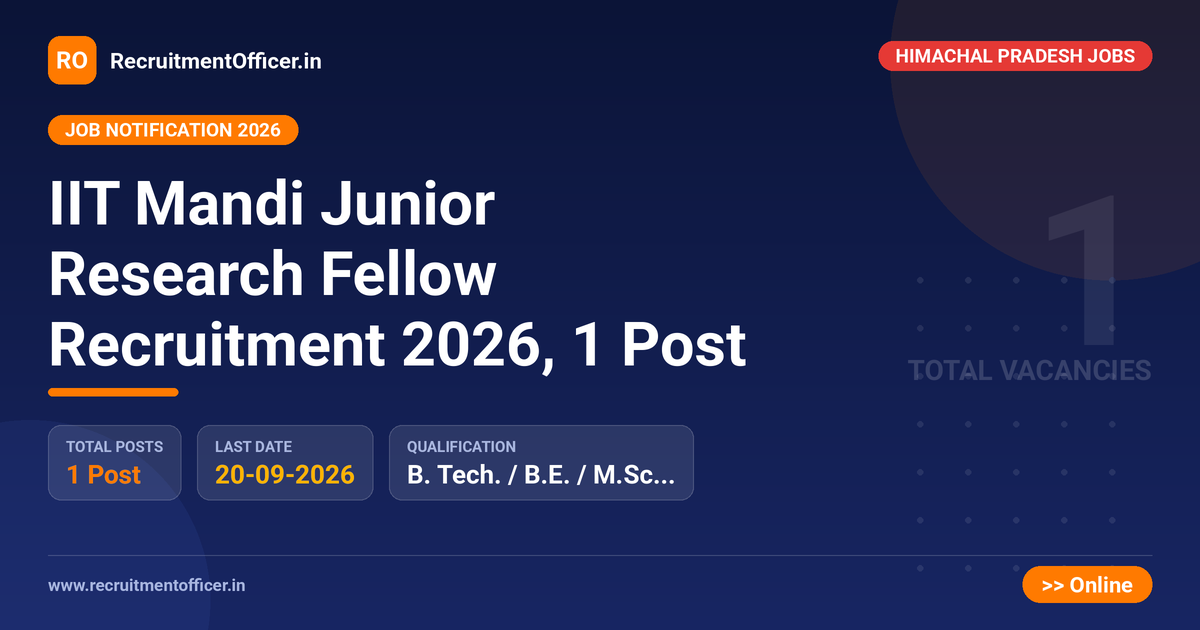 IIT Mandi Junior Research Fellow Recruitment 2026, 1 Post 1 IIT Mandi Junior Research Fellow Recruitment 2026, 1 Post - RecruitmentOfficer.in