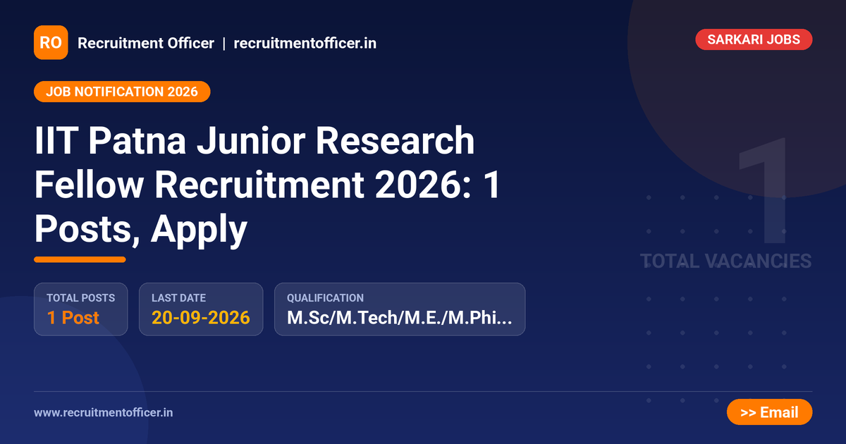 IIT Patna Junior Research Fellow Recruitment 2026: 1 Posts, Apply 1 IIT Patna Junior Research Fellow Recruitment 2026: 1 Posts, Apply - NRAI nrai.in