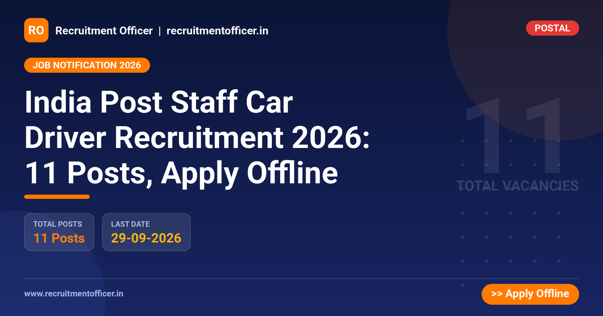 India Post Staff Car Driver Recruitment 2026: 11 Posts, Apply Offline 1 India Post Staff Car Driver Recruitment 2026: 11 Posts, Apply Offline - NRAI nrai.in