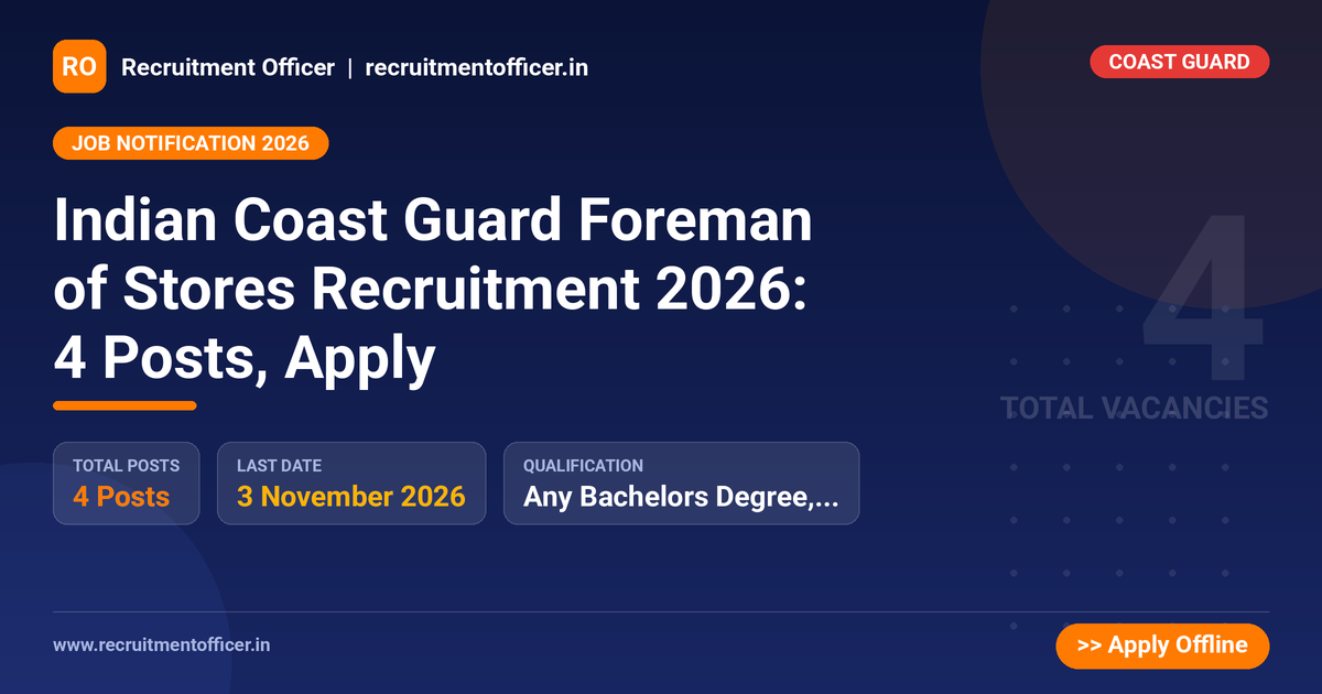 Indian Coast Guard Foreman of Stores Recruitment 2026: 4 Posts, Apply - NRAI nrai.in