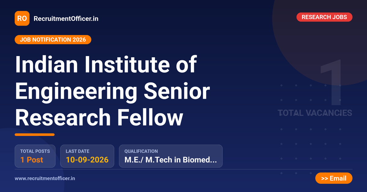 Indian Institute of Engineering Senior Research Fellow 1 Indian Institute of Engineering Senior Research Fellow - RecruitmentOfficer.in