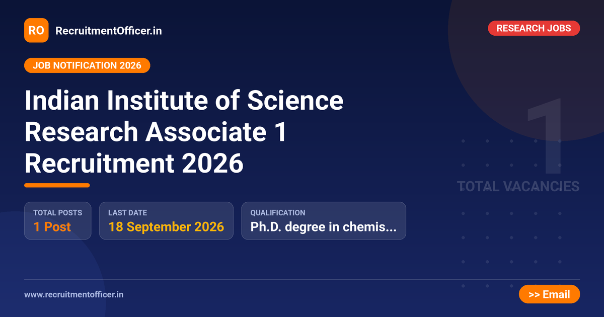 Indian Institute of Science Research Associate 1 Recruitment 2026 1 Indian Institute of Science Research Associate 1 Recruitment 2026 - RecruitmentOfficer.in