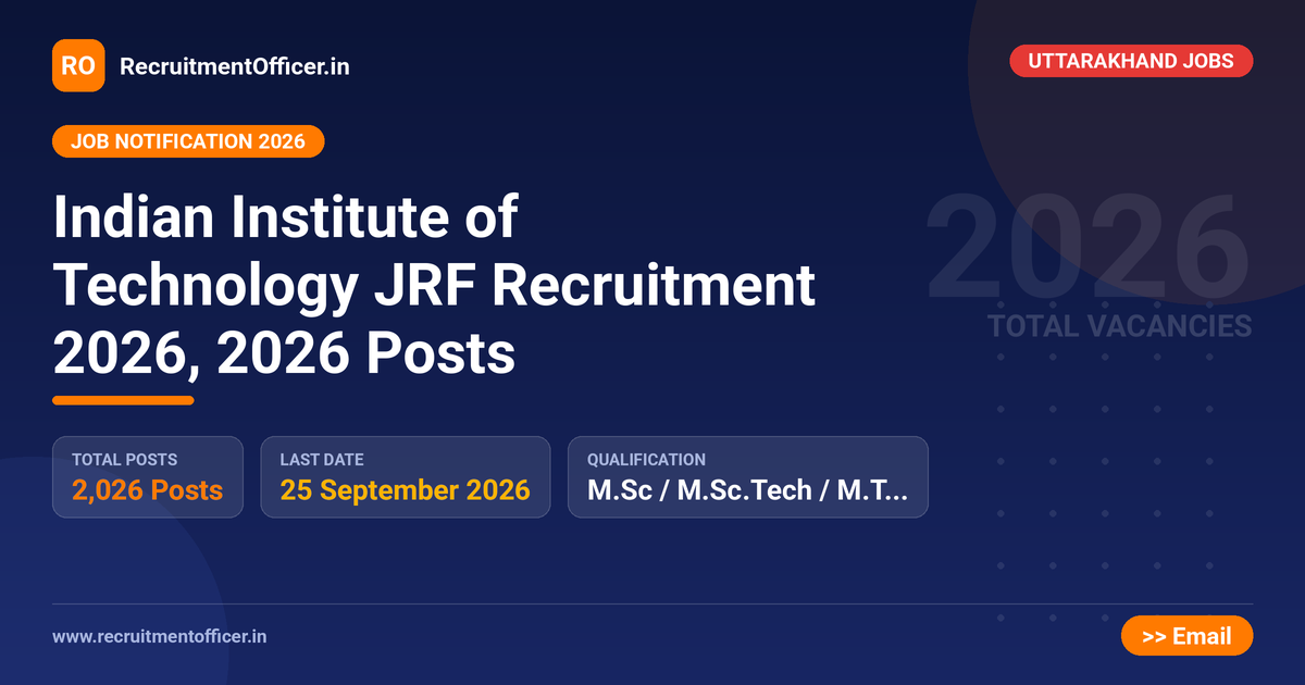 Indian Institute of Technology JRF Recruitment 2026, 2026 Posts 1 Indian Institute of Technology JRF Recruitment 2026, 2026 Posts - RecruitmentOfficer.in