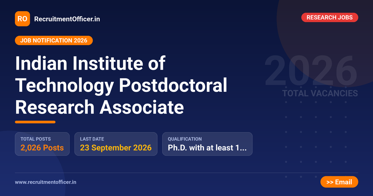 Indian Institute of Technology Postdoctoral Research Associate - RecruitmentOfficer.in