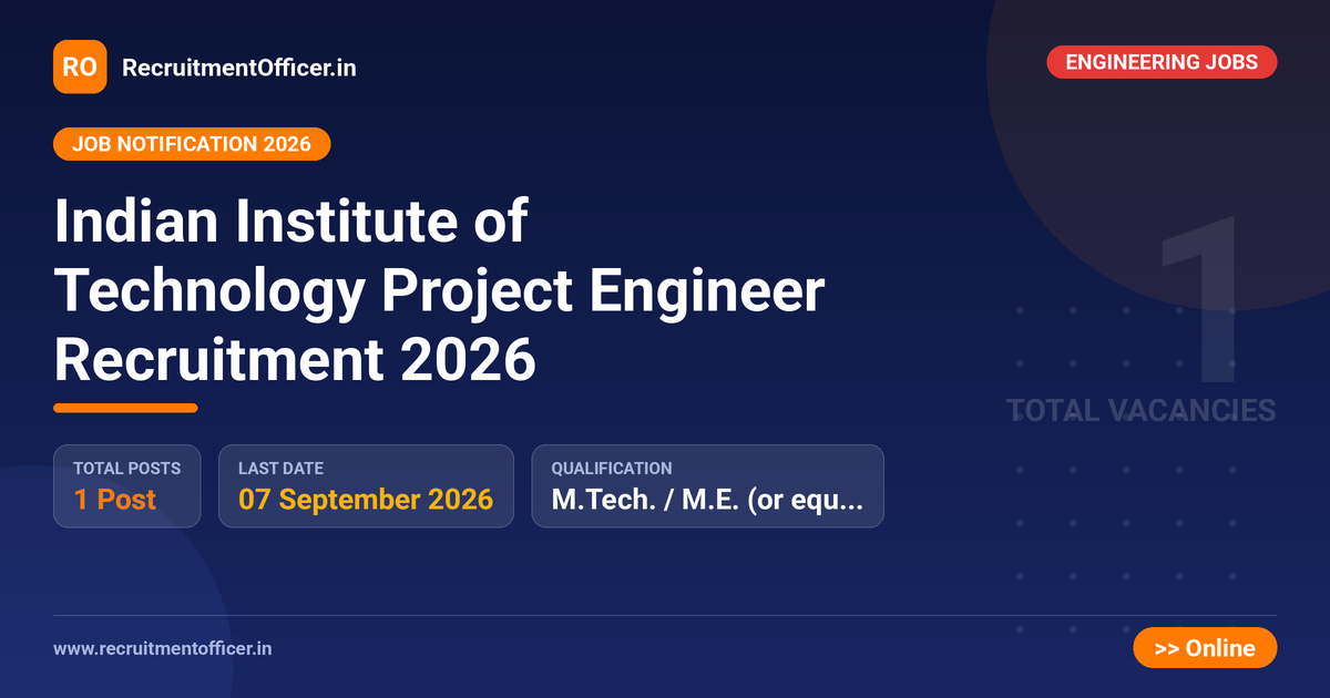 Indian Institute of Technology Project Engineer Recruitment 2026 - RecruitmentOfficer.in