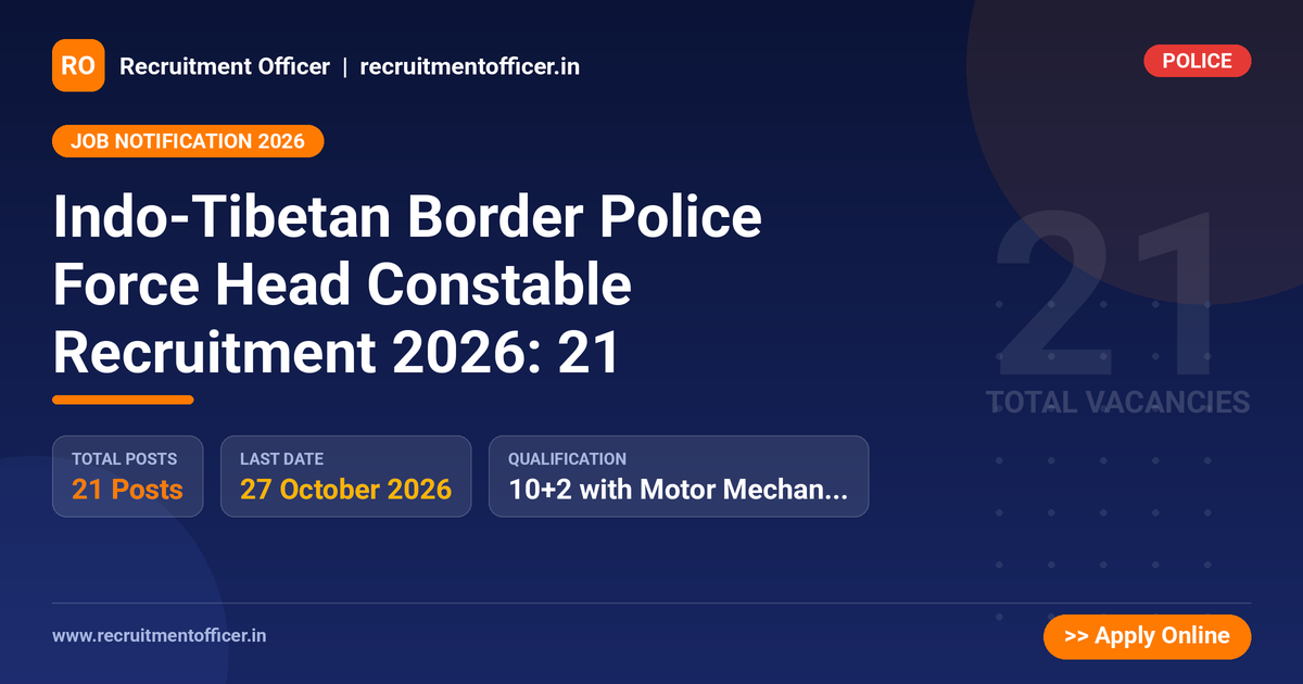 Indo-Tibetan Border Police Force Head Constable Recruitment 2026: 21 1 Indo-Tibetan Border Police Force Head Constable Recruitment 2026: 21 - NRAI nrai.in
