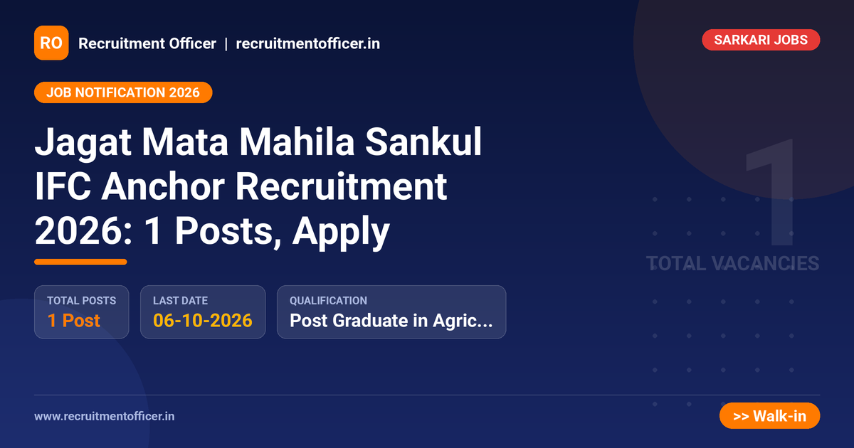 Jagat Mata Mahila Sankul IFC Anchor Recruitment 2026: 1 Posts, Apply - NRAI nrai.in