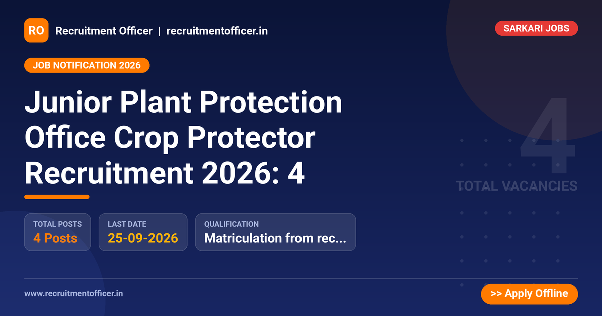 Junior Plant Protection Office Crop Protector Recruitment 2026: 4 1 Junior Plant Protection Office Crop Protector Recruitment 2026: 4 - NRAI nrai.in