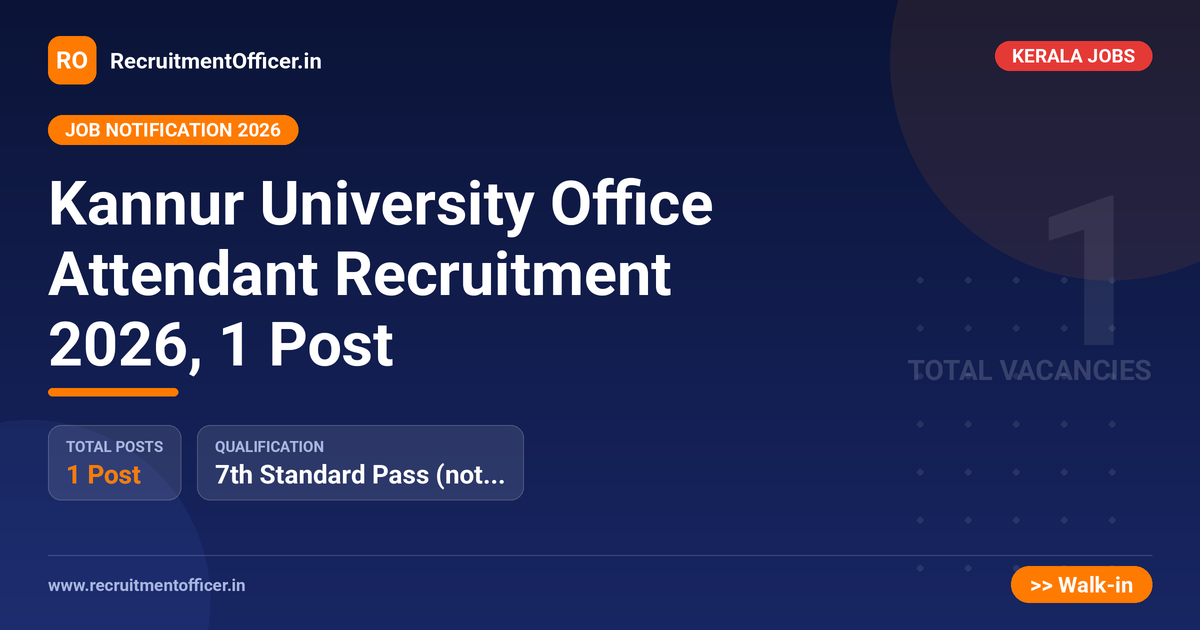 Kannur University Office Attendant Recruitment 2026, 1 Post 1 Kannur University Office Attendant Recruitment 2026, 1 Post - RecruitmentOfficer.in
