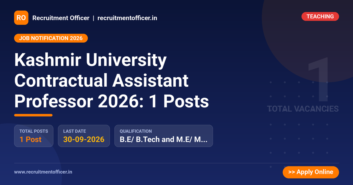 Kashmir University Contractual Assistant Professor 2026: 1 Posts - NRAI nrai.in