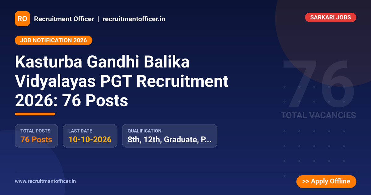 Kasturba Gandhi Balika Vidyalayas PGT Recruitment 2026: 76 Posts - NRAI nrai.in