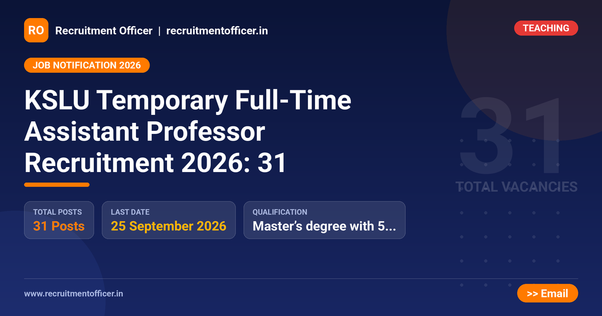 KSLU Temporary Full-Time Assistant Professor Recruitment 2026: 31 - NRAI nrai.in