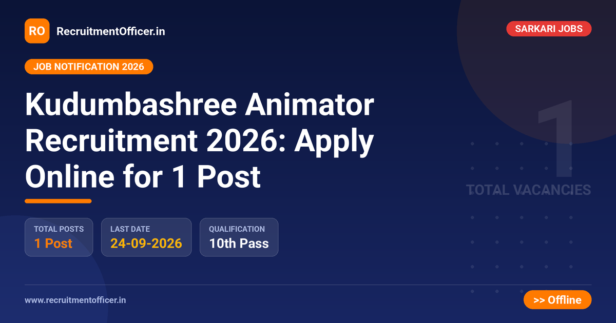Kudumbashree Animator Recruitment 2026: Apply Online for 1 Post 1 Kudumbashree Animator Recruitment 2026: Apply Online for 1 Post - RecruitmentOfficer.in