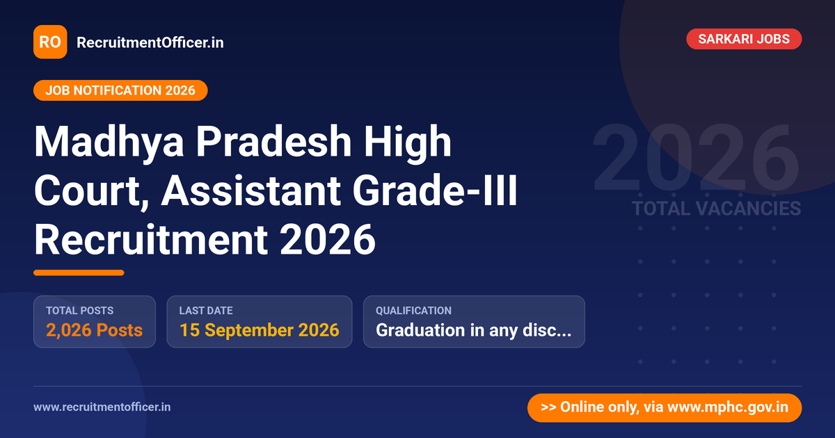 Madhya Pradesh High Court, Assistant Grade-III Recruitment 2026 - RecruitmentOfficer.in