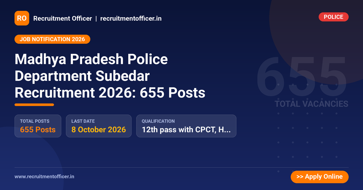 Madhya Pradesh Police Department Subedar Recruitment 2026: 655 Posts - NRAI nrai.in