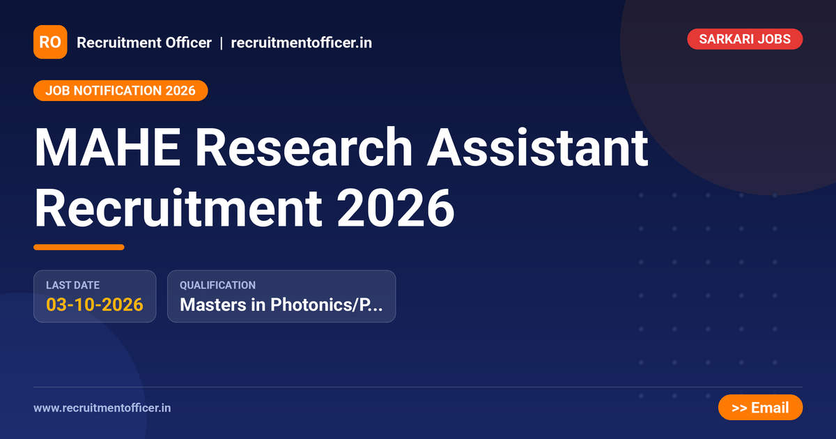 MAHE Research Assistant Recruitment 2026 - NRAI nrai.in