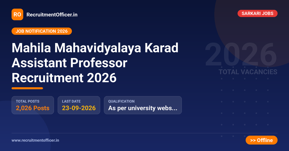 Mahila Mahavidyalaya Karad Assistant Professor Recruitment 2026 1 Mahila Mahavidyalaya Karad Assistant Professor Recruitment 2026 - RecruitmentOfficer.in