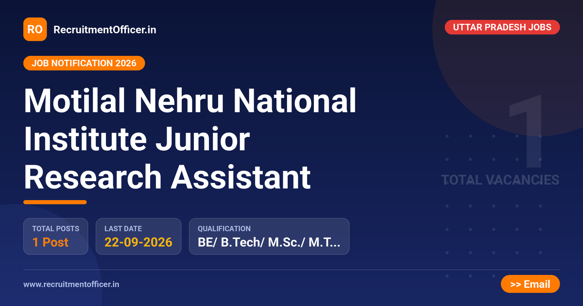 Motilal Nehru National Institute Junior Research Assistant 1 Motilal Nehru National Institute Junior Research Assistant - RecruitmentOfficer.in