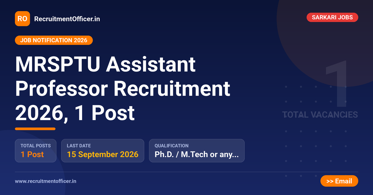 MRSPTU Assistant Professor Recruitment 2026, 1 Post 1 MRSPTU Assistant Professor Recruitment 2026, 1 Post - RecruitmentOfficer.in
