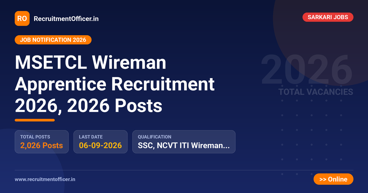MSETCL Wireman Apprentice Recruitment 2026, 2026 Posts - RecruitmentOfficer.in
