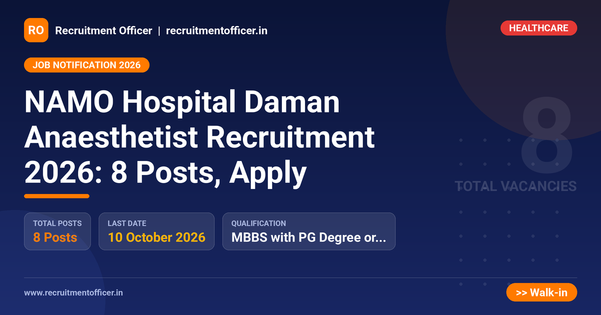 NAMO Hospital Daman Anaesthetist Recruitment 2026: 8 Posts, Apply 1 NAMO Hospital Daman Anaesthetist Recruitment 2026: 8 Posts, Apply - NRAI nrai.in