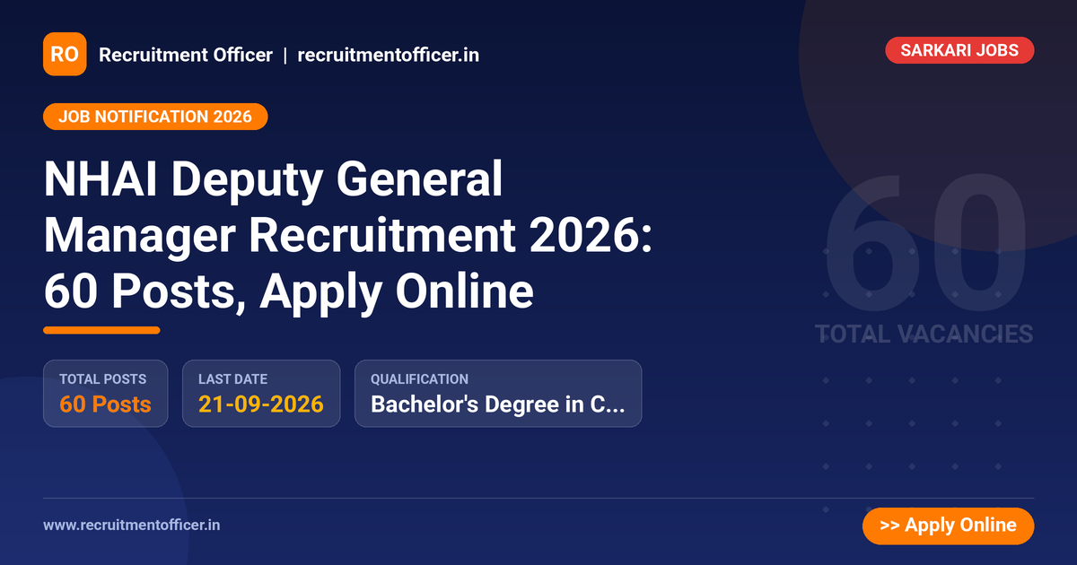 NHAI Deputy General Manager Recruitment 2026: 60 Posts, Apply Online - NRAI nrai.in